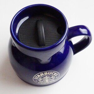 Starbucks Vintage Cobalt Blue Wide Bottom Chubby Travel Mug with Lid